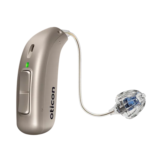 Marcas Oticon_Jet_PX_miniRITE_R_H1-2025_Left_C090ChromaBeige_Speaker60_OpenBassDome_1200x1200px_Original file